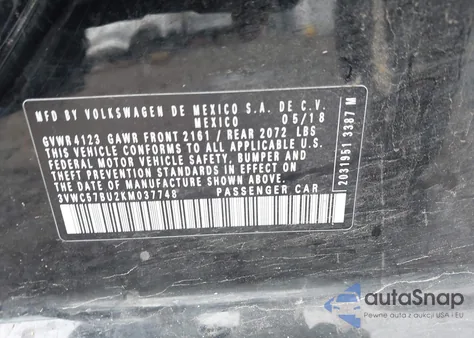 2019 Volkswagen Jetta 1.4T R-Line/1.4T S/1.4T Se from USA, damaged, VIN 3VWC57BU2KM037748